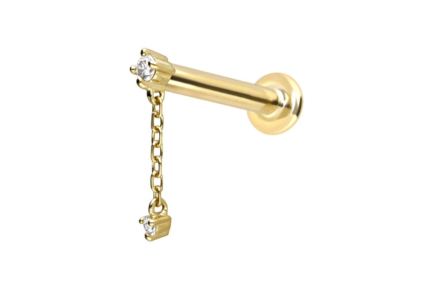 14 Karat Gold Labret Piercing mit Innengewinde 2 MOISSANITE + KETTE
